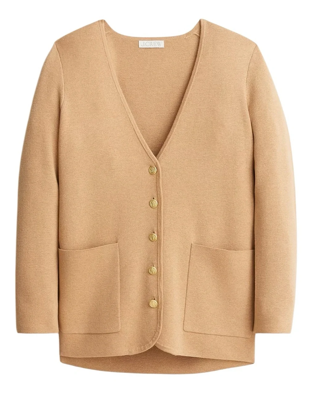 J. Crew Giselle V-Neck Sweater Blazer S Tan V-Neck Longer Gold Buttons NWT